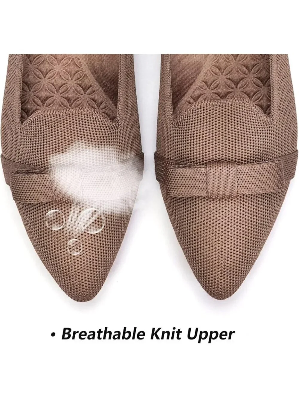 Women's Coffee Comfortable Knit Casual Pointed Toe Ballet Flats with Bow Shoes